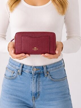 Coach Metallic Raspberry Zip-Around Wallet